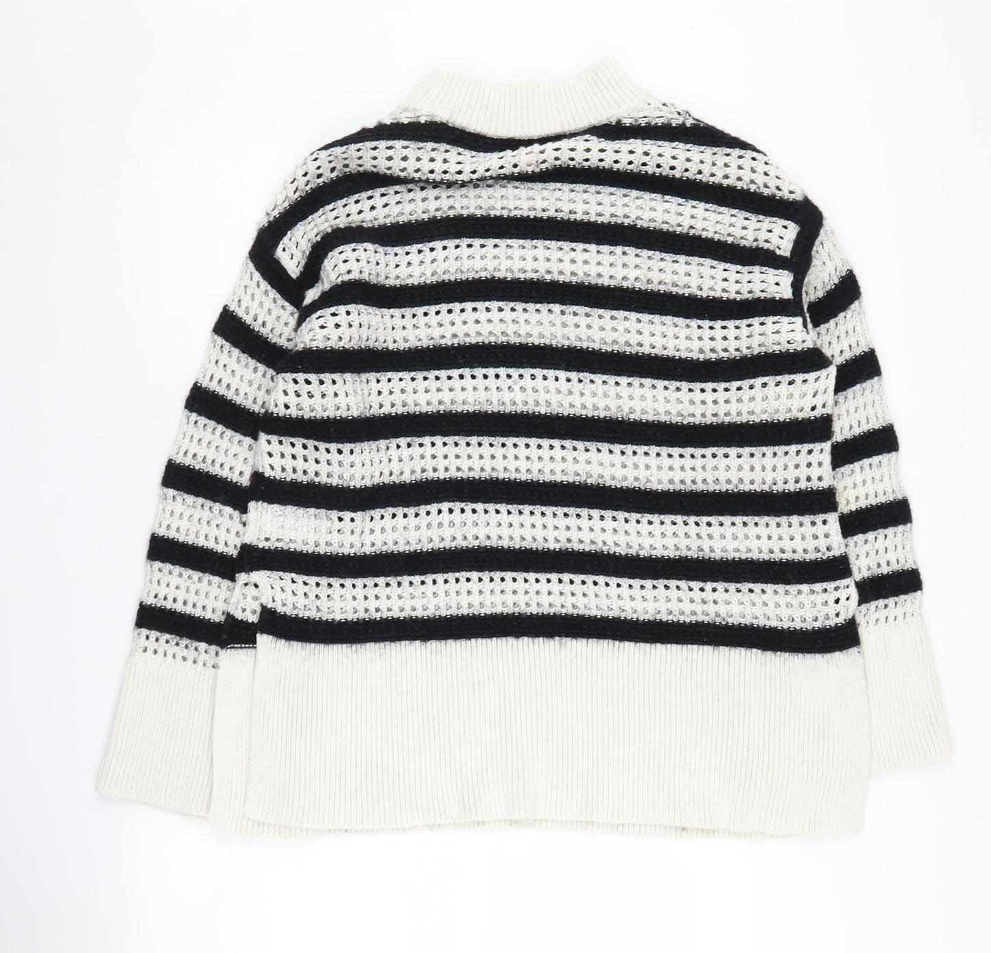 H&M Women's Striped Open-Knit Mock Neck Jumper - Black/White - M