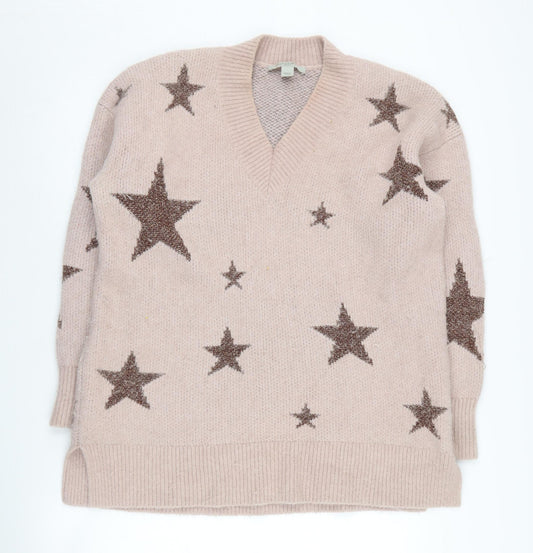 AllSaints Women's Pink Star Knit V-Neck Jumper Size S