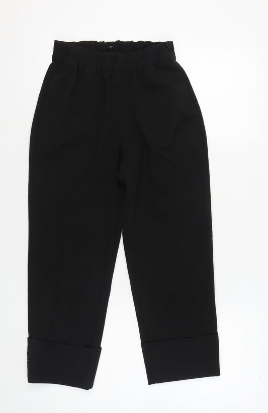 ZARA Women's Black XS Trousers Elastic Waist Cuffed
