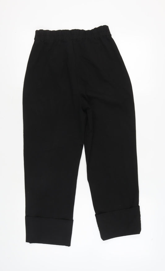 ZARA Women's Black XS Trousers Elastic Waist Cuffed