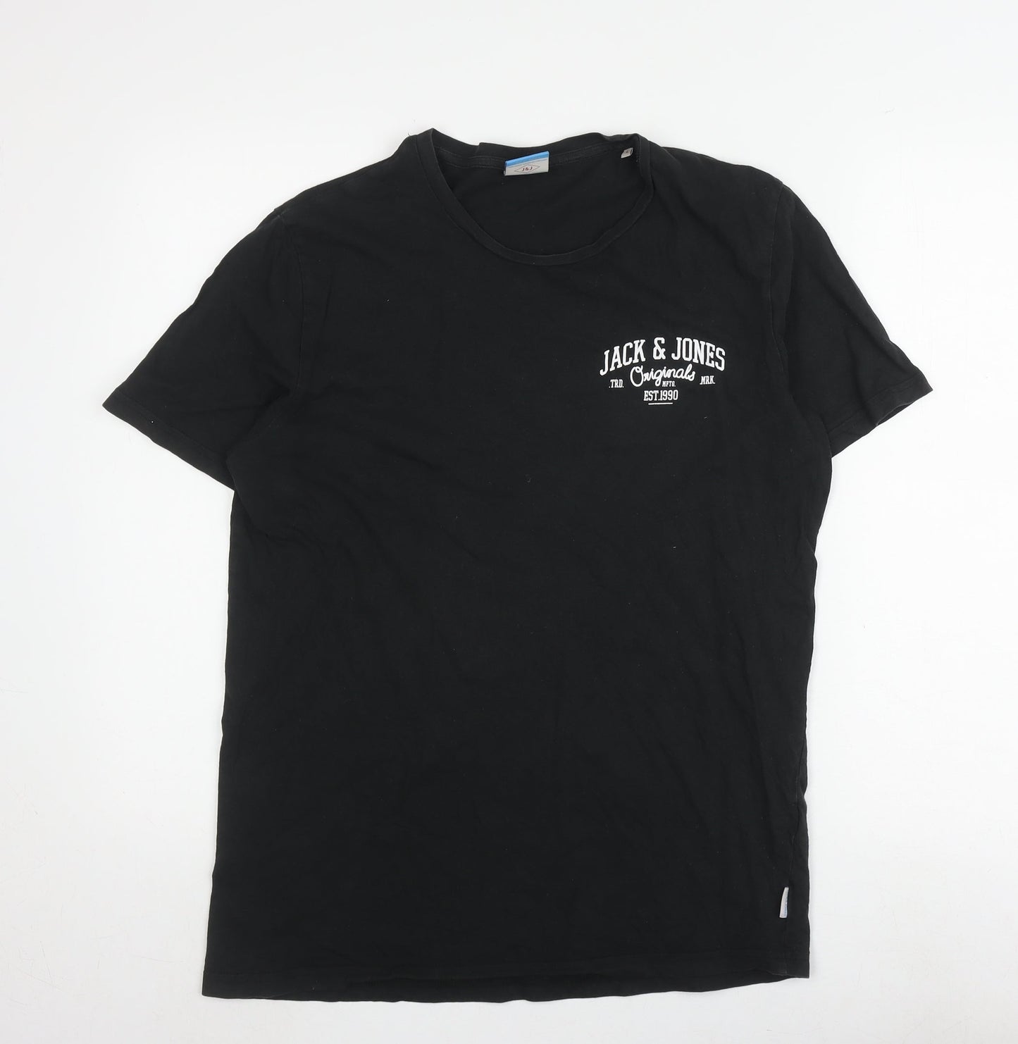 Jack & Jones Men's Black Cotton T-Shirt, Size L, Short Sleeve