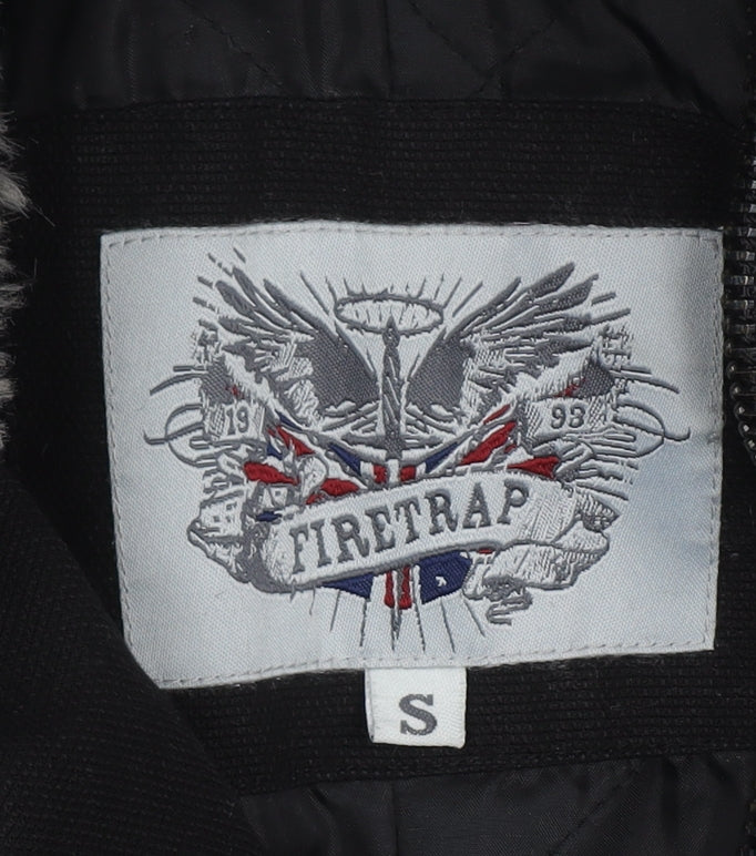 Firetrap Men's Black Parka Coat S Belted Hooded