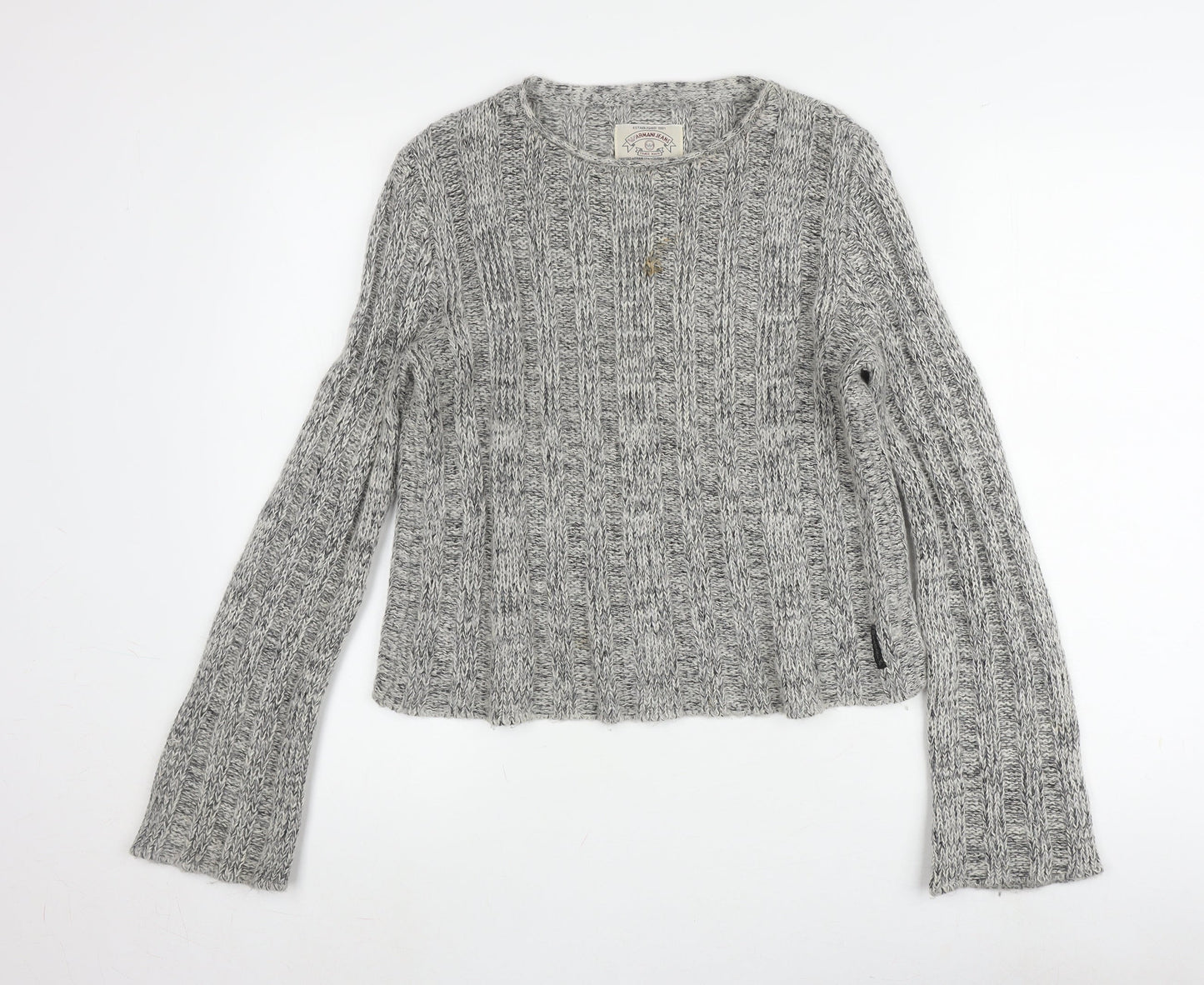 Armani Jeans Women's Grey Cable-Knit Pullover Jumper Size M