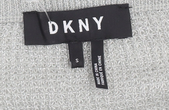 DKNY Women's Grey Knit Jumper, Size S with Ruffle Sleeves