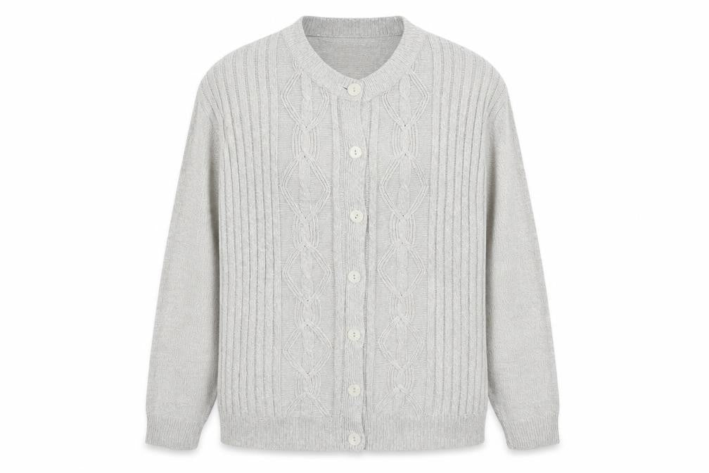 Front view of Honor Millburn Grey Women's L Cardigan, Button Accents