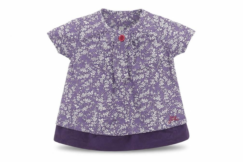 Front view of Joules girls’ purple floral blouse 0-3 months
