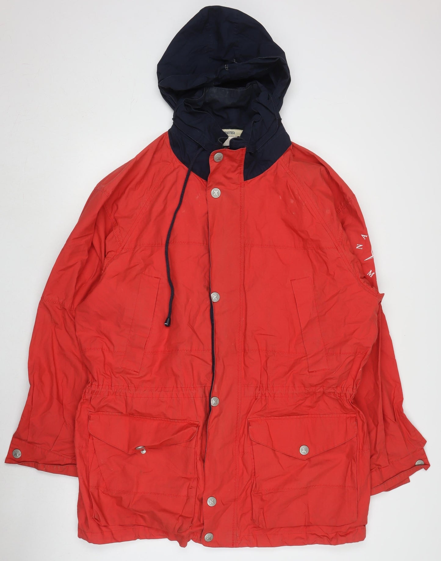 Nautica Men's Red Rain Coat Jacket with Hood Size L