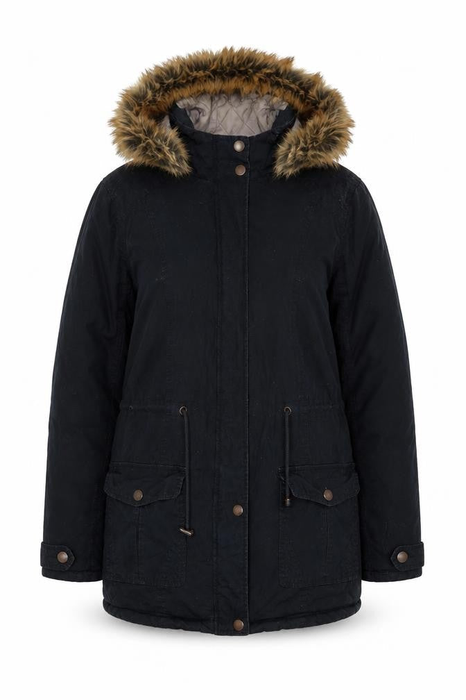 M&Co Women's Black Parka Size 14 Hooded Casual