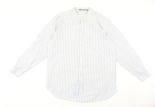 Boden Men's White Striped Long Sleeve Shirt - Large