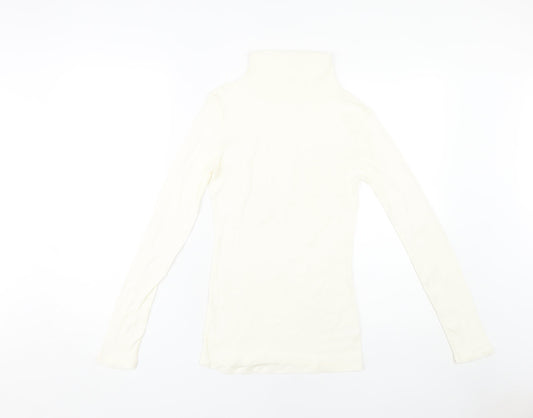 GAP Women's White High Neck Long Sleeve Cotton Top XS