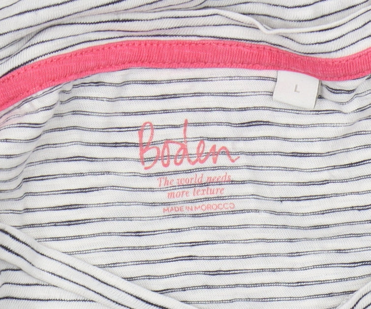 Boden Women's L Striped T-Shirt, 3/4 Sleeve, White