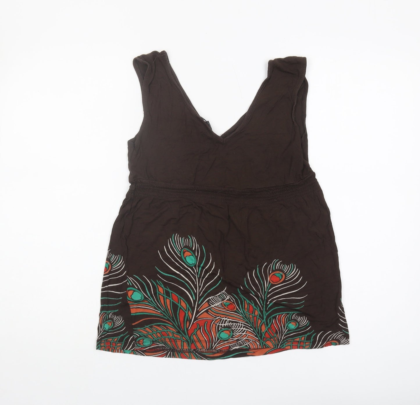H&M Women's Brown Floral V-Neck Tunic Tank XS