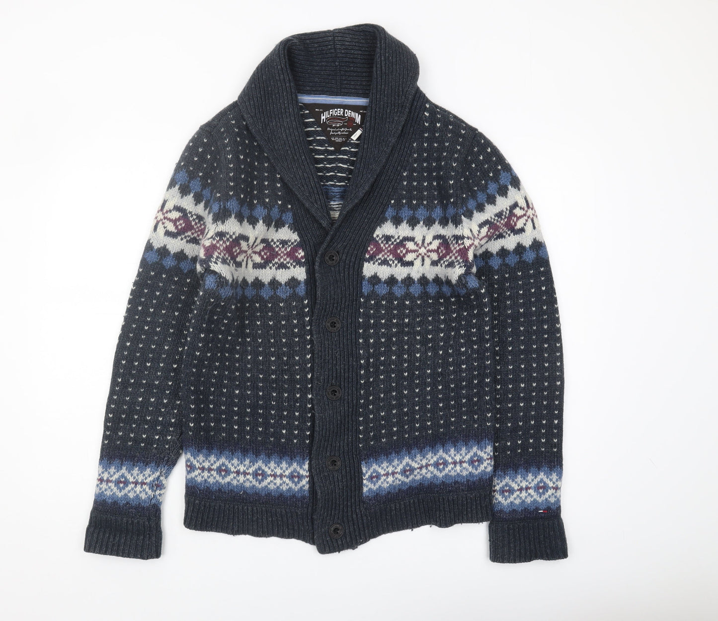 Hilfiger Denim Men's Blue Cable-Knit Cardigan, Size L