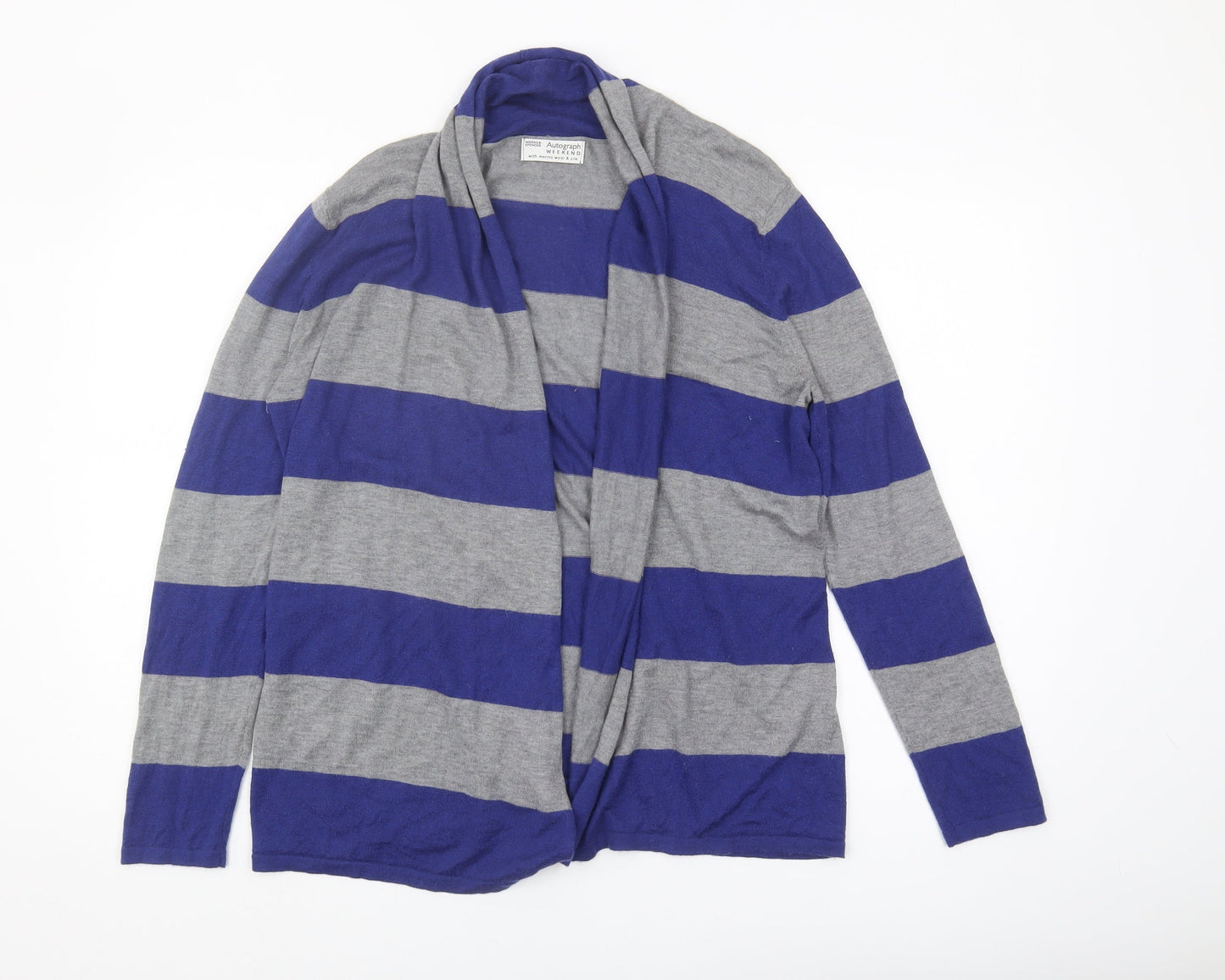 Marks and Spencer Women's Blue Striped Open Front Cardigan Size 14