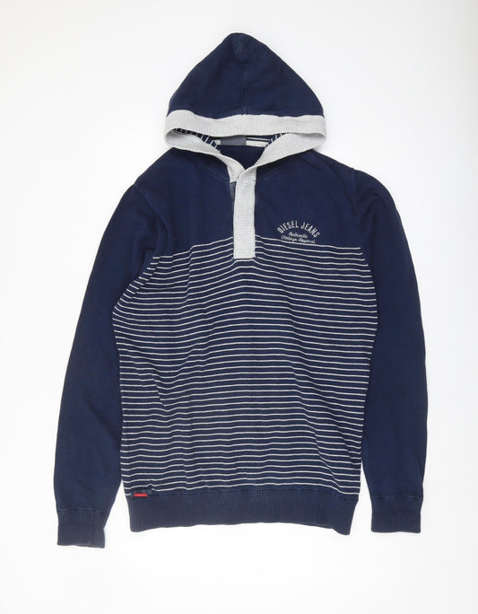 Diesel Jeans XL Men's Blue Striped Hooded Pullover Jumper