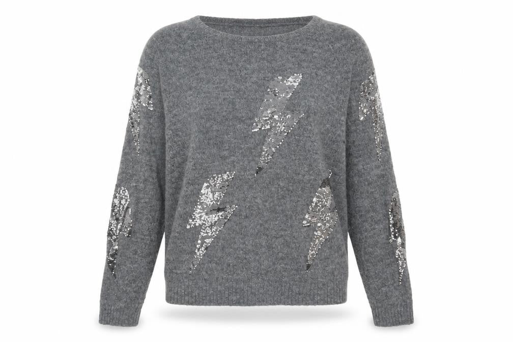 Jeff Women's Grey Sequin Pullover Jumper, Size 2
