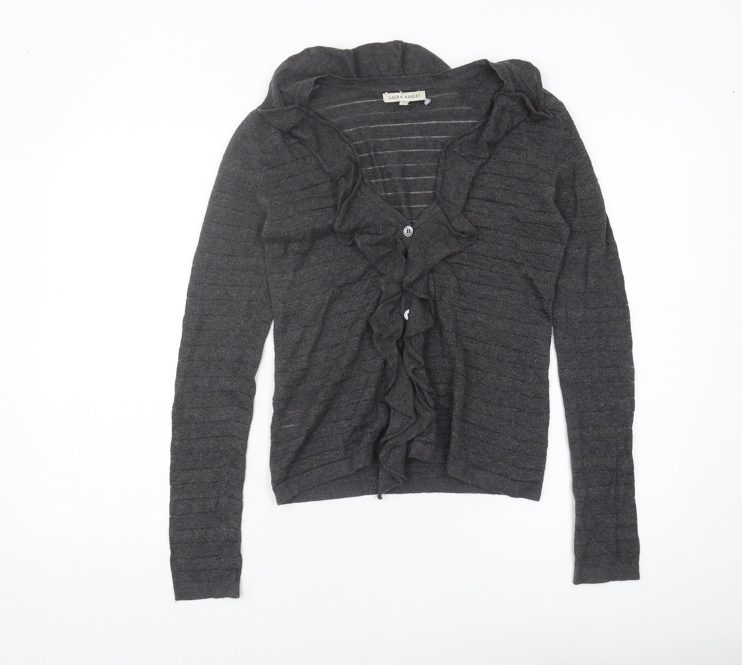 Laura Ashley Women's Grey Cardigan, Size 8, V-Neck Knit