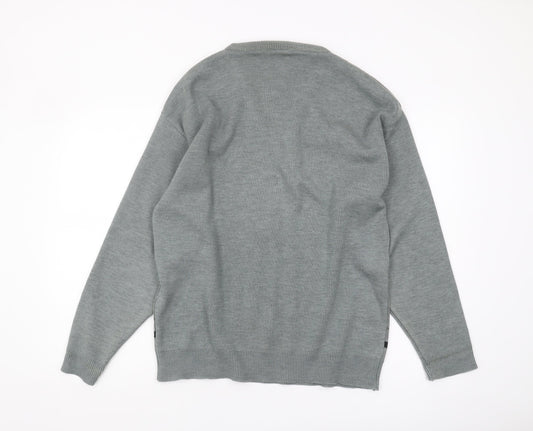 Oxford Men's Grey V-Neck Geometric Knit Jumper