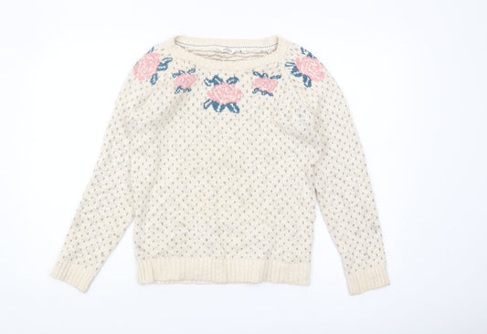 FatFace Women's Ivory Floral Knit Pullover Jumper Size 10