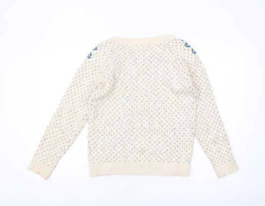 FatFace Women's Ivory Floral Knit Pullover Jumper Size 10