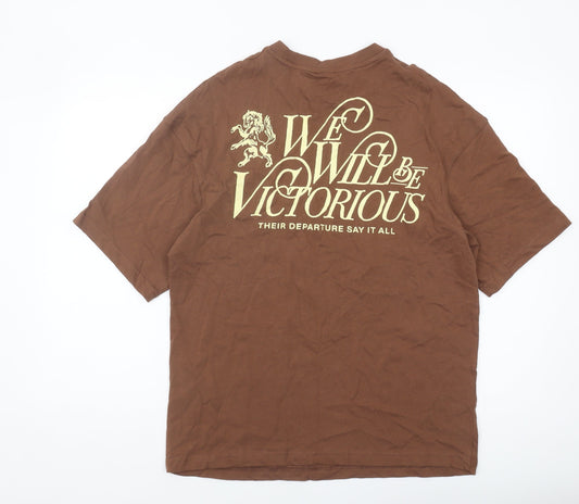 ZARA Men Brown Cotton Short Sleeve T-Shirt Size S
