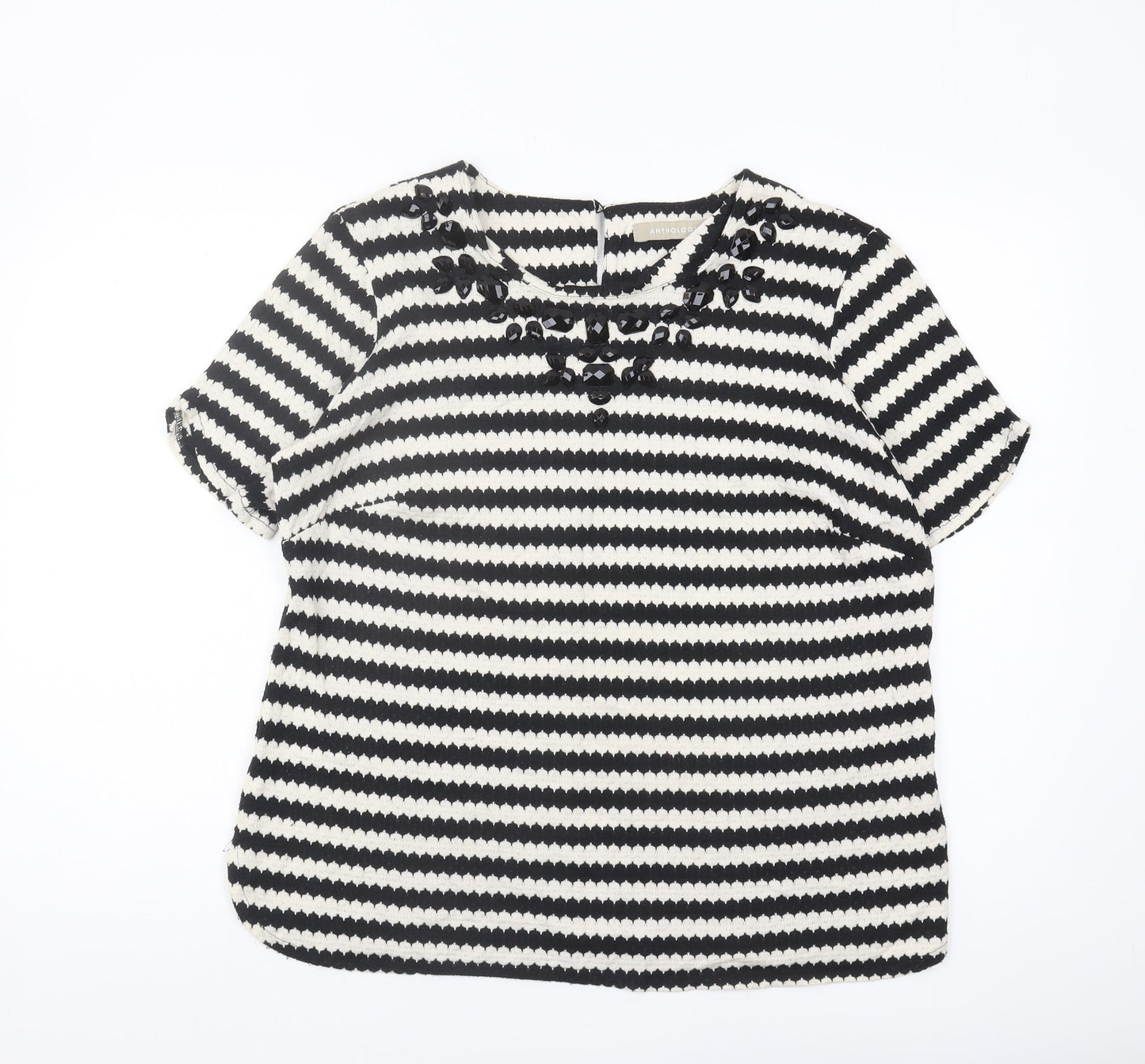 Anthology Women Black Striped Blouse Size 16 Casual Chic