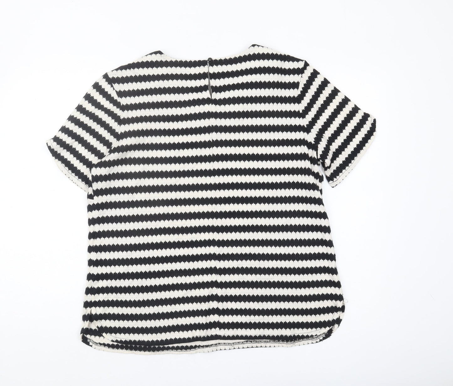 Anthology Women Black Striped Blouse Size 16 Casual Chic