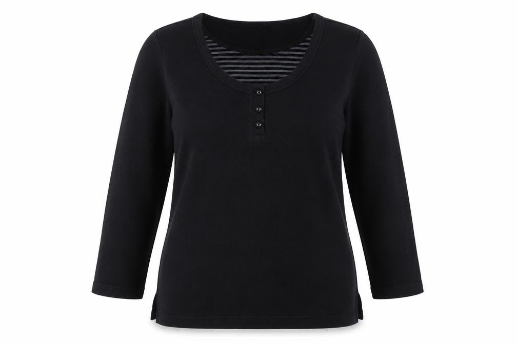 Bonmarché Women's Black 3/4 Sleeve Scoop Neck Top M