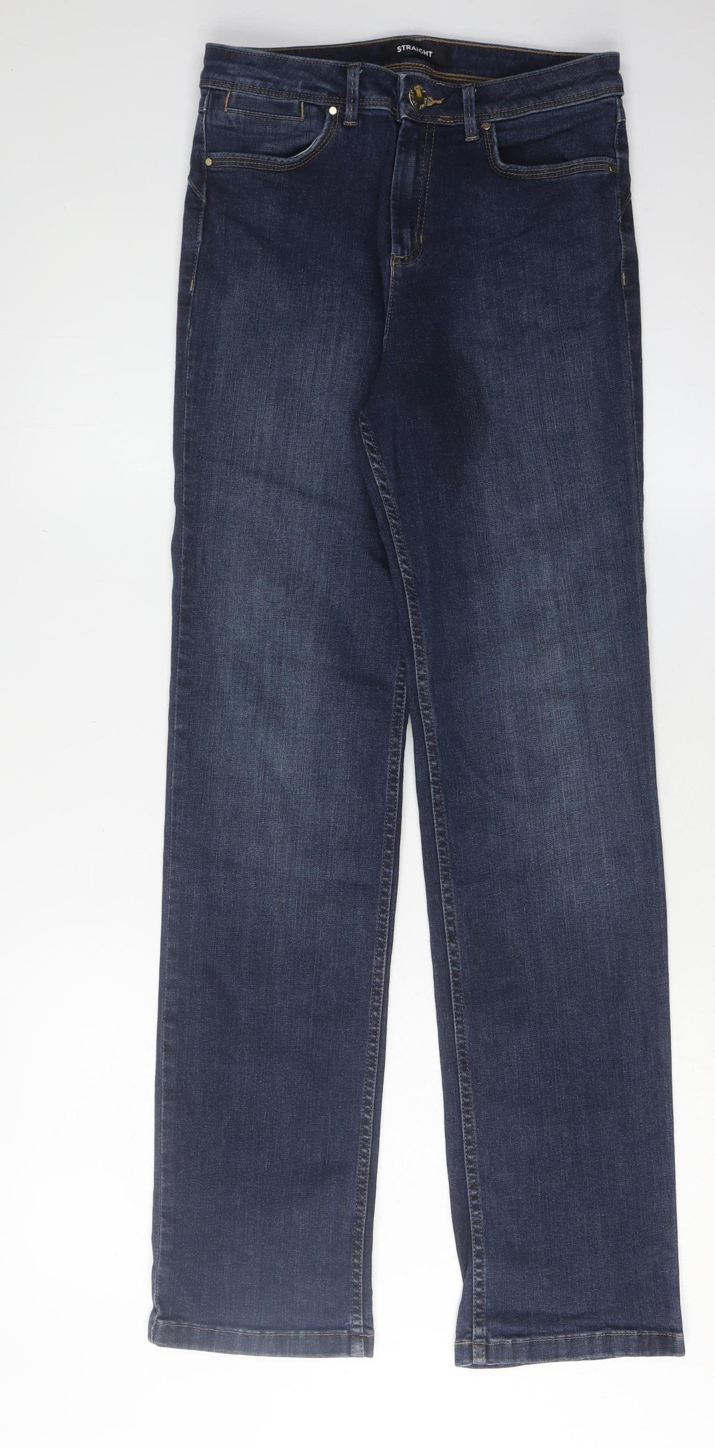 Marks and Spencer Women's Blue Straight Trousers, Size 8