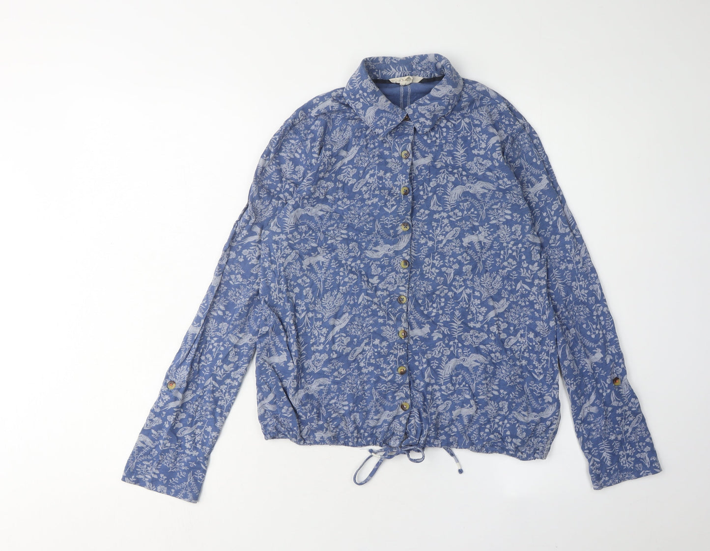 White Stuff Women's Blue Floral Button-Up Shirt, Size 8, Casual