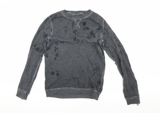Diesel Grey Pullover Sweatshirt, Unisex S, Floral Accent