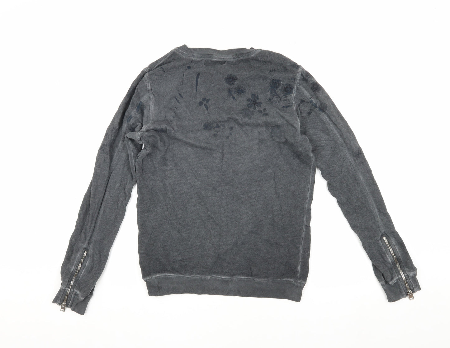 Diesel Grey Pullover Sweatshirt, Unisex S, Floral Accent