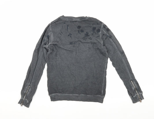 Diesel Grey Pullover Sweatshirt, Unisex S, Floral Accent
