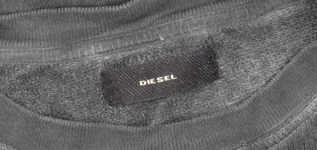 Diesel Grey Pullover Sweatshirt, Unisex S, Floral Accent