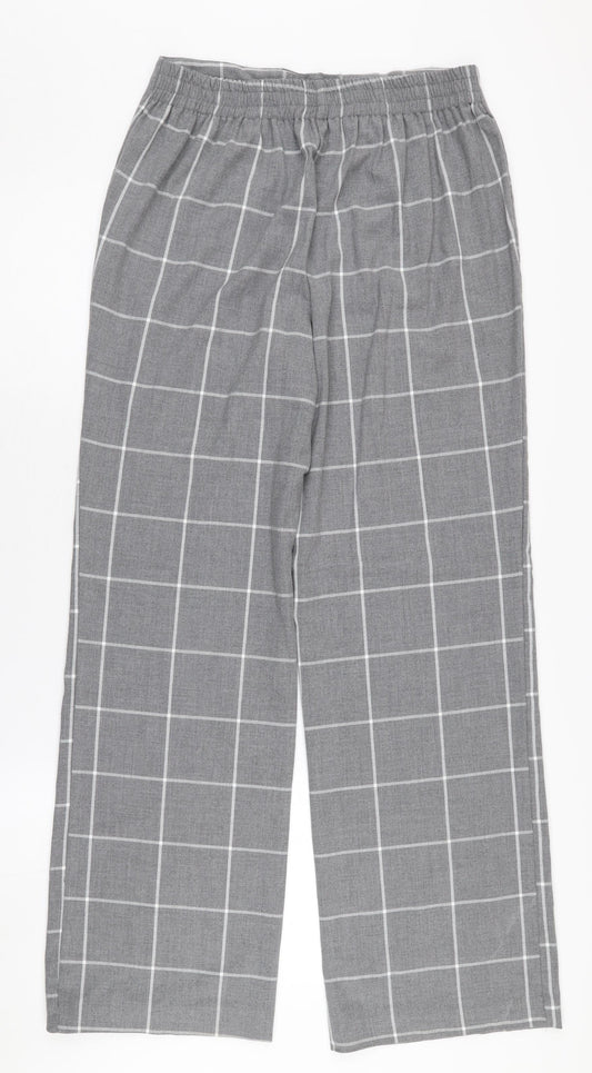 Kiabi Women's Grey Check Trousers Size 10 Wide-Leg