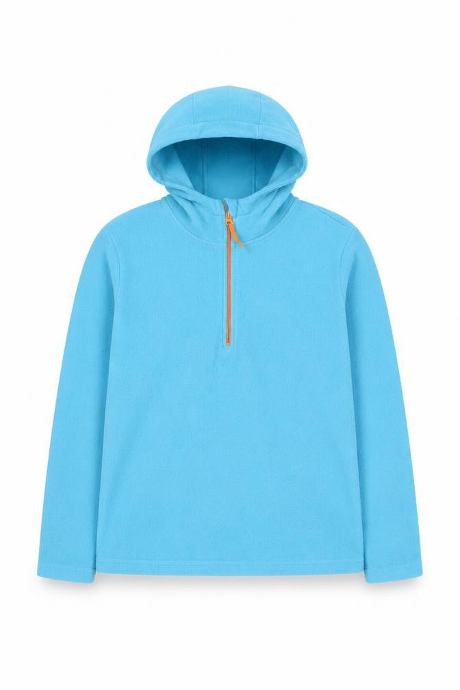 Front view of Mountain Warehouse boys’' blue 13 years hooded fleece hoodie