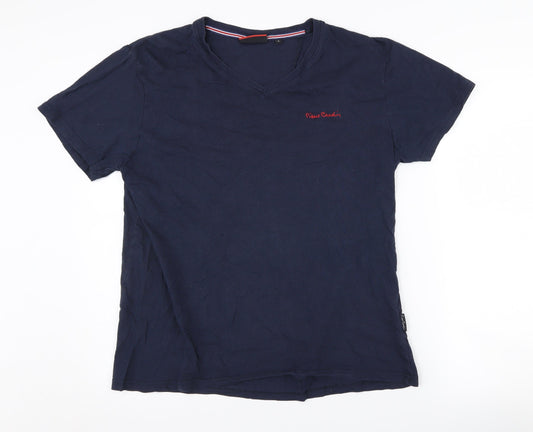 Pierre Cardin Men's Blue V-Neck T-Shirt - Size L