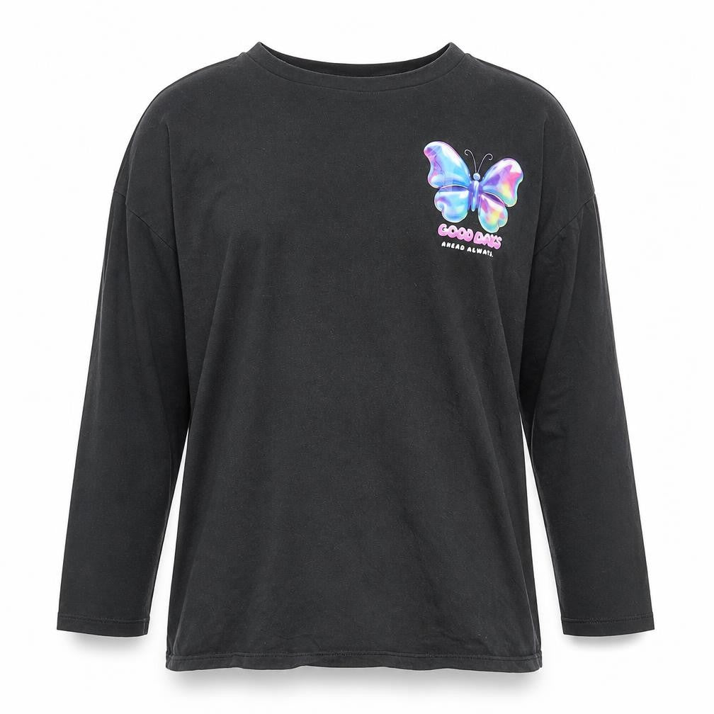 Front view of Next girls’ black graphic long sleeve t-shirt 11 years