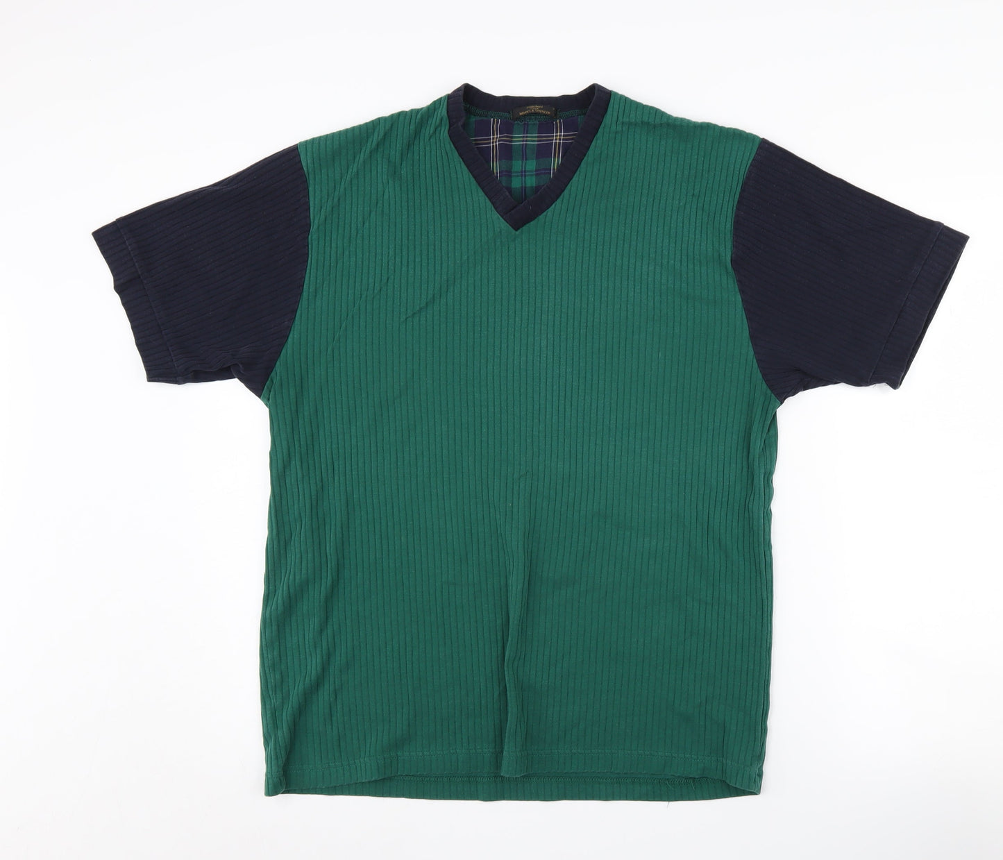 Marks and Spencer Men's Green V-Neck T-Shirt, Size S