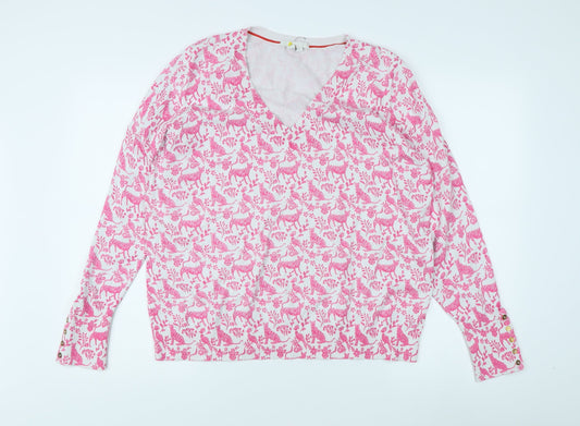 Boden Women's Pink Animal Print V-Neck T-Shirt XL