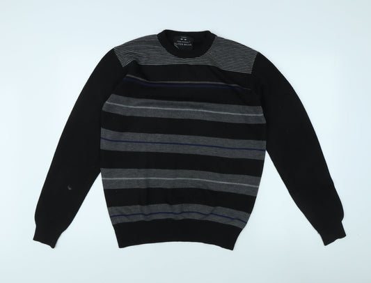 Tom Hagan Men's Black XL Pullover Jumper, Striped Knit