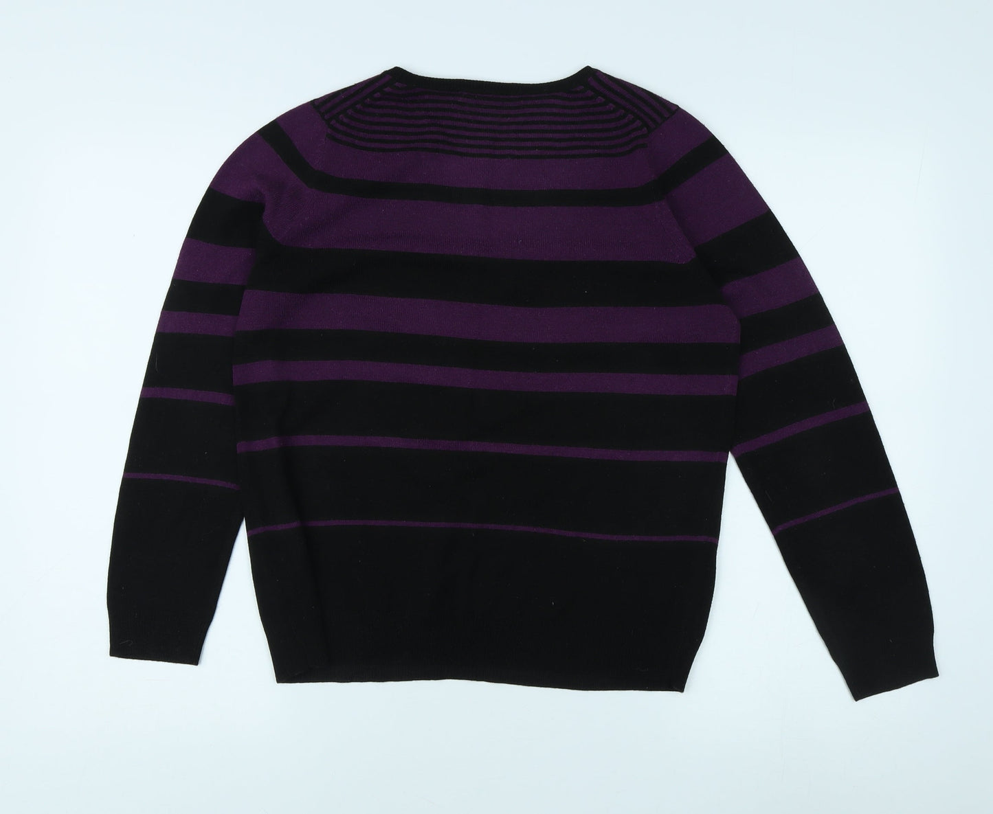 Marks and Spencer Women's Purple Striped Pullover Jumper - Size 12