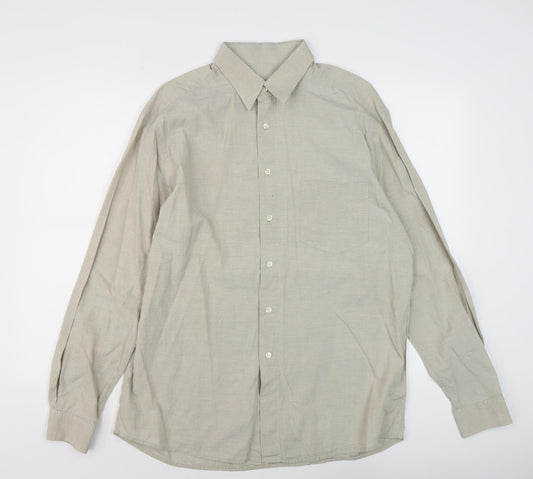 Hugo Boss Men's Beige Long Sleeve Button-Up Shirt