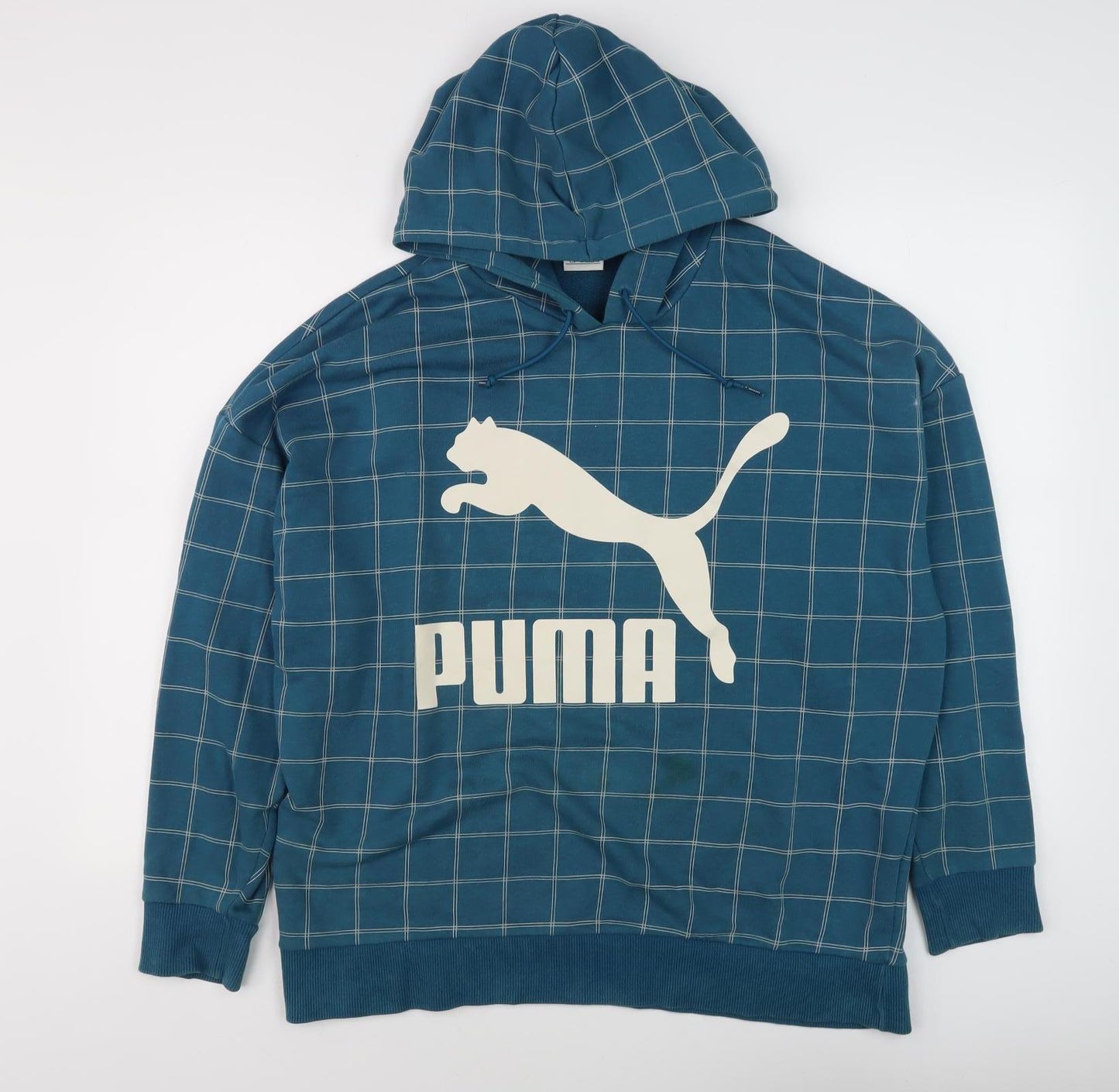 Puma Men's Blue Check Pullover Hoodie, L