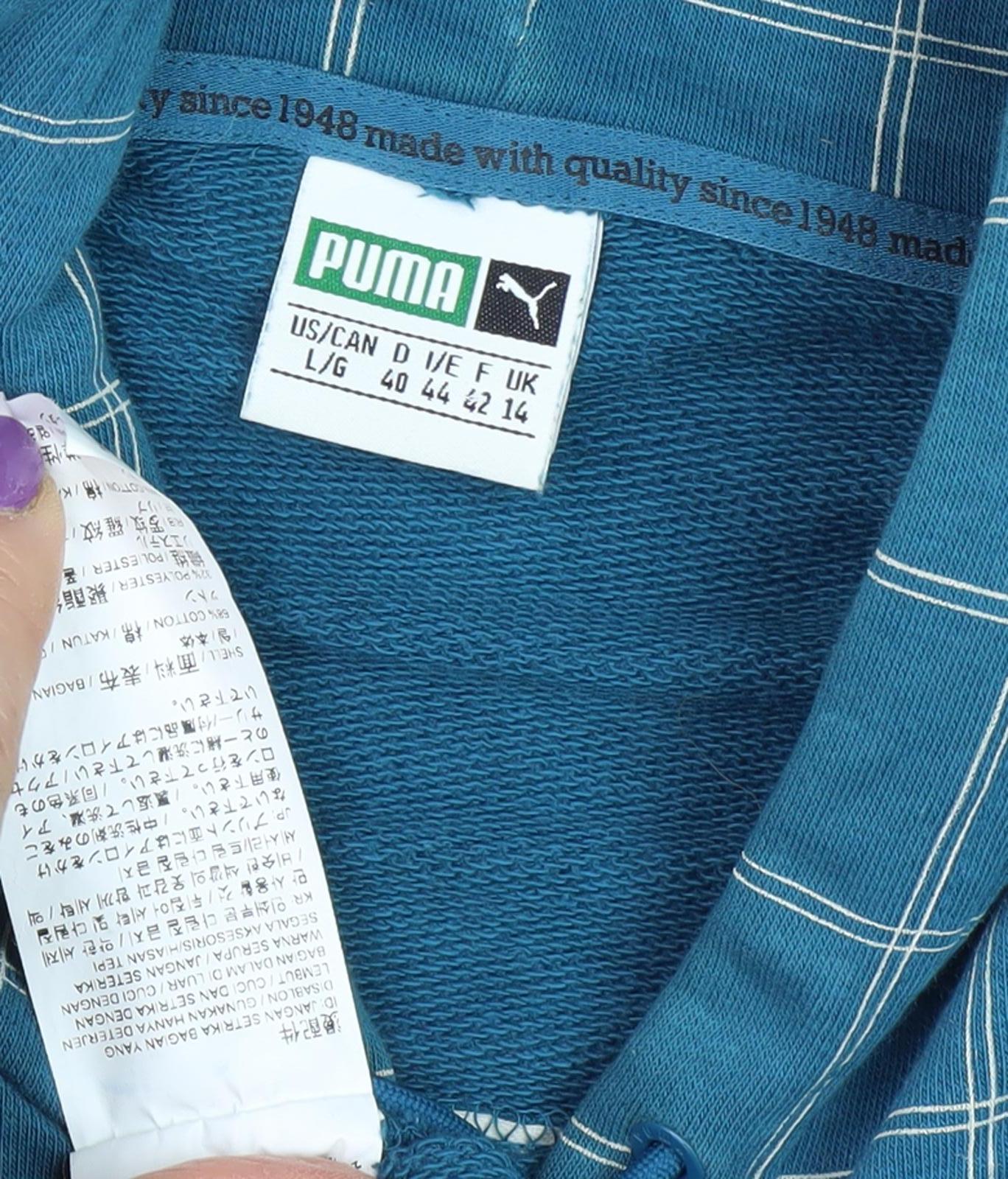 Puma Men's Blue Check Pullover Hoodie, L