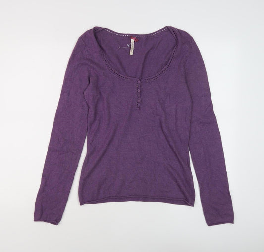 White Stuff Women's Purple Henley Scoop Neck Jumper Size 10