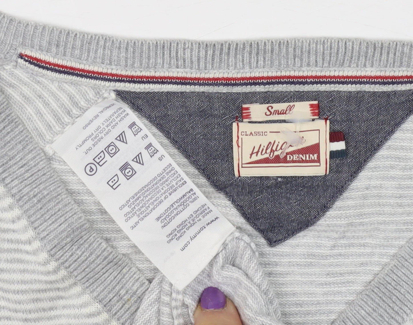 Tommy Hilfiger Women's Grey V-Neck Pullover Jumper, S