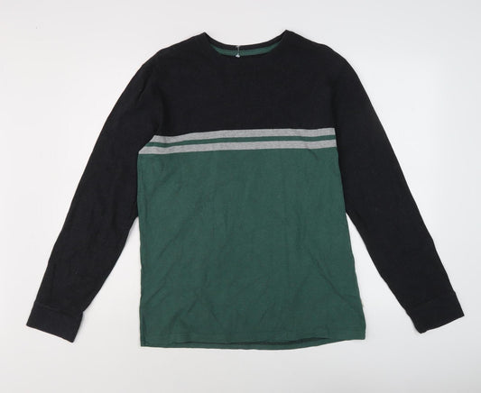 FatFace Men's Small Black Green Long Sleeve Crew Neck T-Shirt