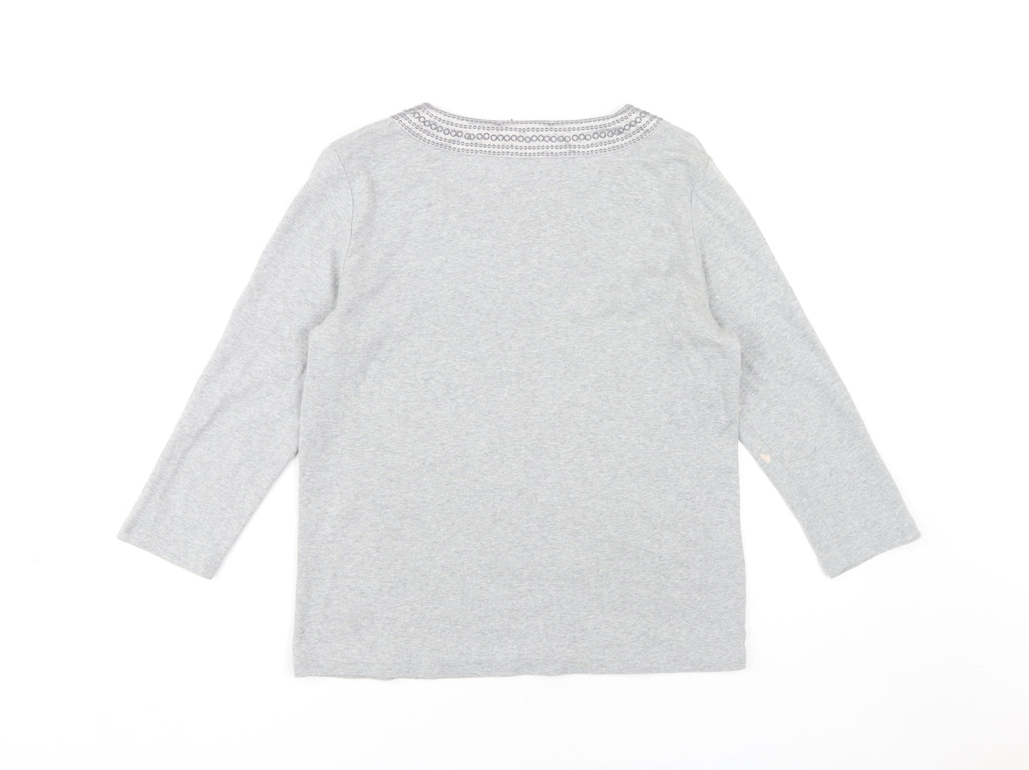 Viyella Women's Grey Embroidered V-Neck T-Shirt M