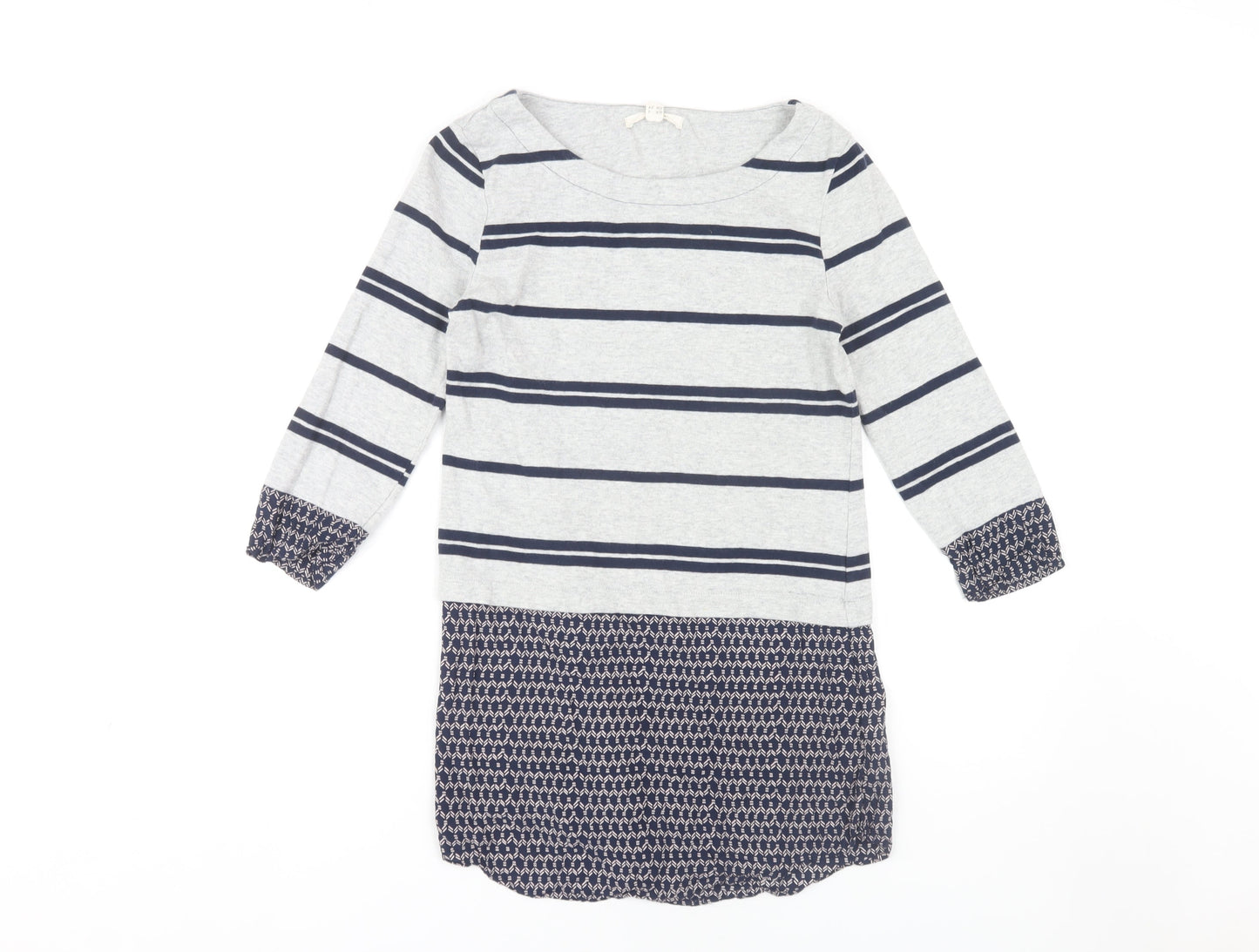 White Stuff Women's Grey Striped 3/4 Sleeve Top